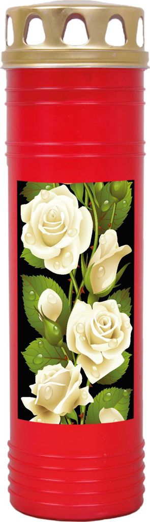 Grabkerze Rot, Brenndauer: 170 Stunden ( 7 Tage ), Motiv: Rose
