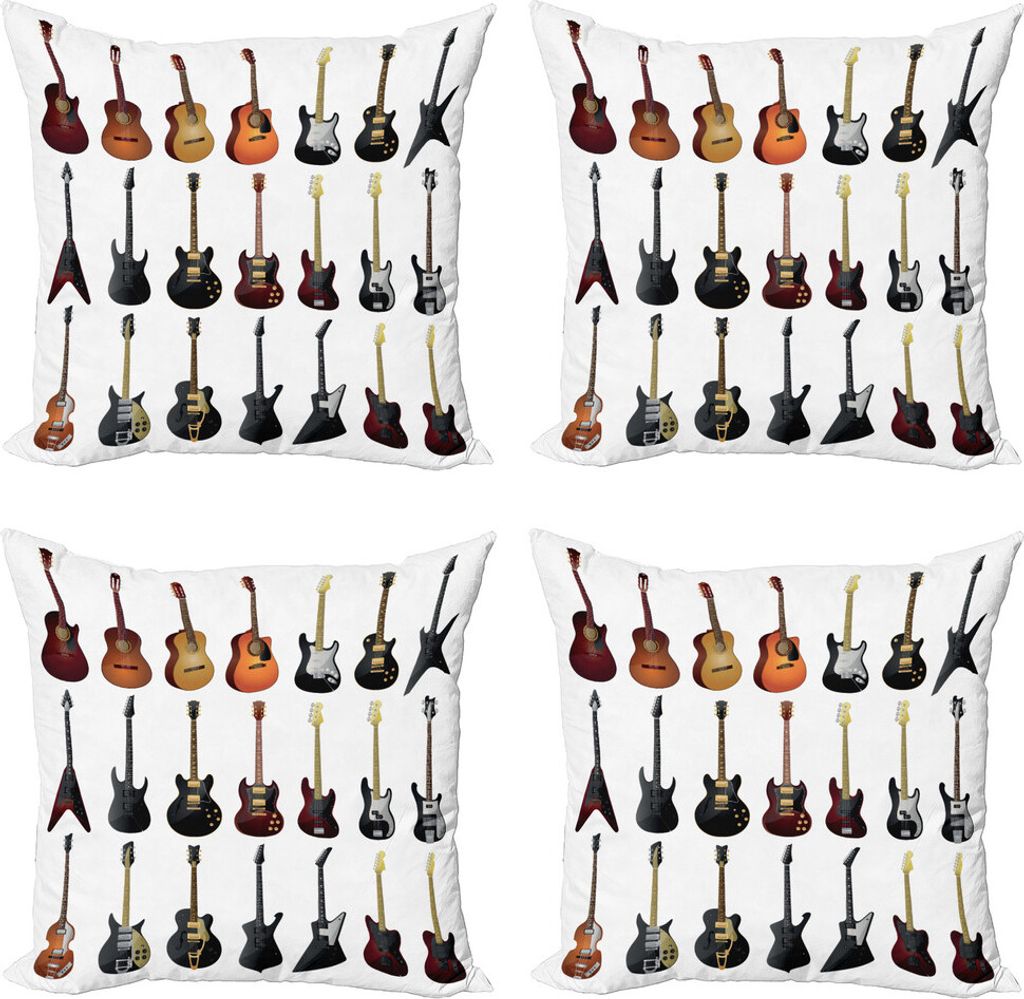 ABAKUHAUS Musik Kissenbezug Set (4 Stück), Guitars Rock und Jazz, Moderner Doppelseitiger Digitaldruck, 45 cm x 45 cm, Mehrfarbig