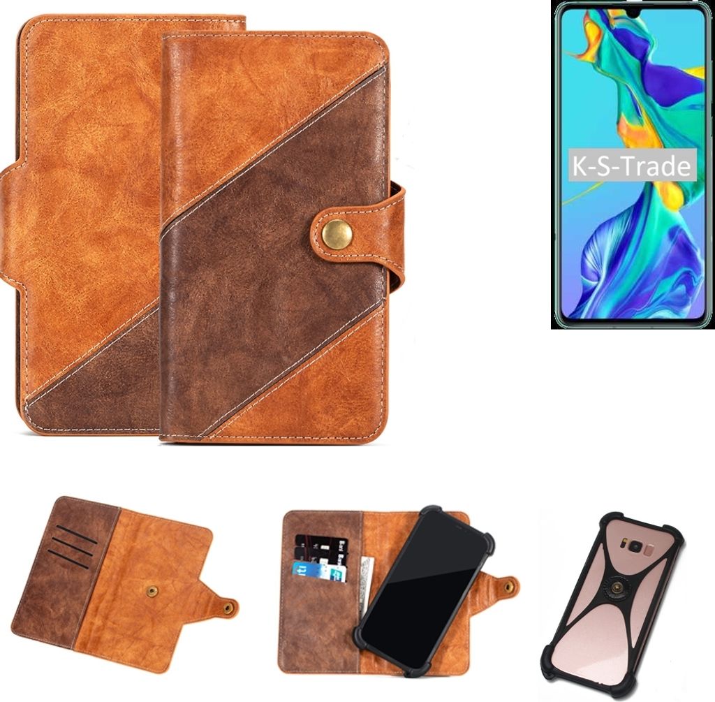 K-S-Trade Handyhülle Schutzhülle Bookstyle Case Wallet-Case kompatibel mit Huawei P30 Cover Klapphülle Kantenschutz Smartphone dunkelbraun braun 1x