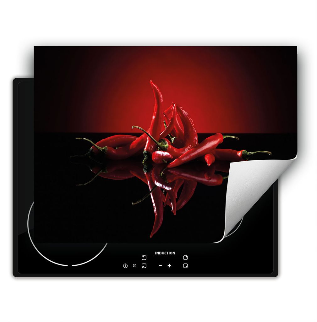 DarHaus Herdabdeckplatte 80x52 cm Anti Rutsch Matte Aufrollbar, rot - Chilli