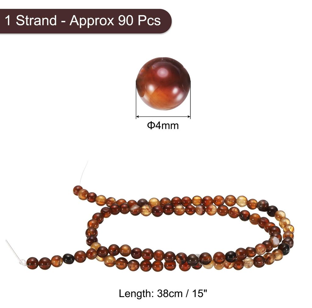 Gemischte braune Achatperlen 4mm Natursteinperlen, glatte runde lose Perlen fš¹r Armband Schmuckherstellung DIY (1 Strang - 37 Stš¹ck)