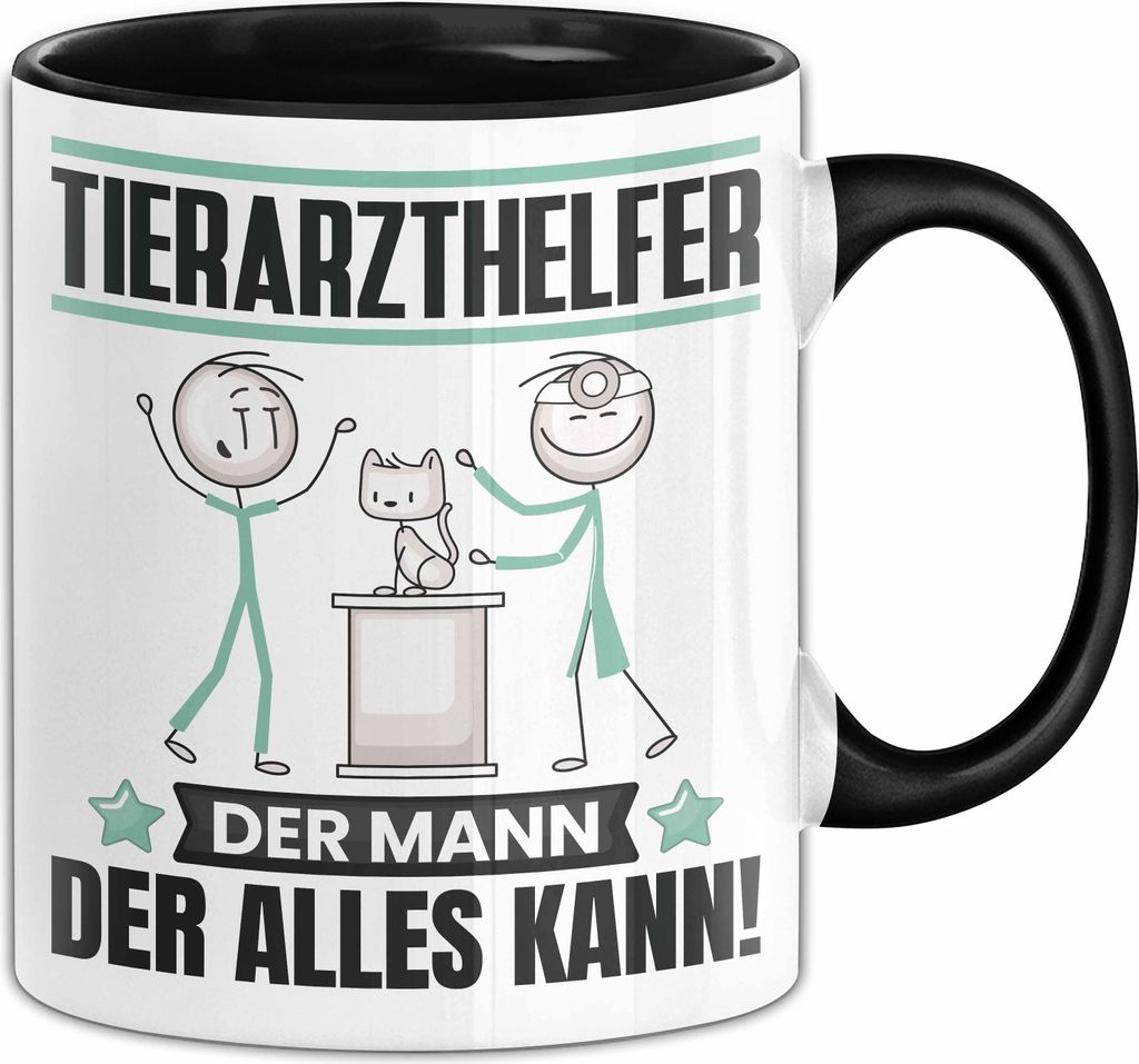 Tierarzthelfer Tasse Geschenk für Tierarzthelfer Der Mann Der Alles Kann Geschenkidee zum Geburtstag (Schwarz)