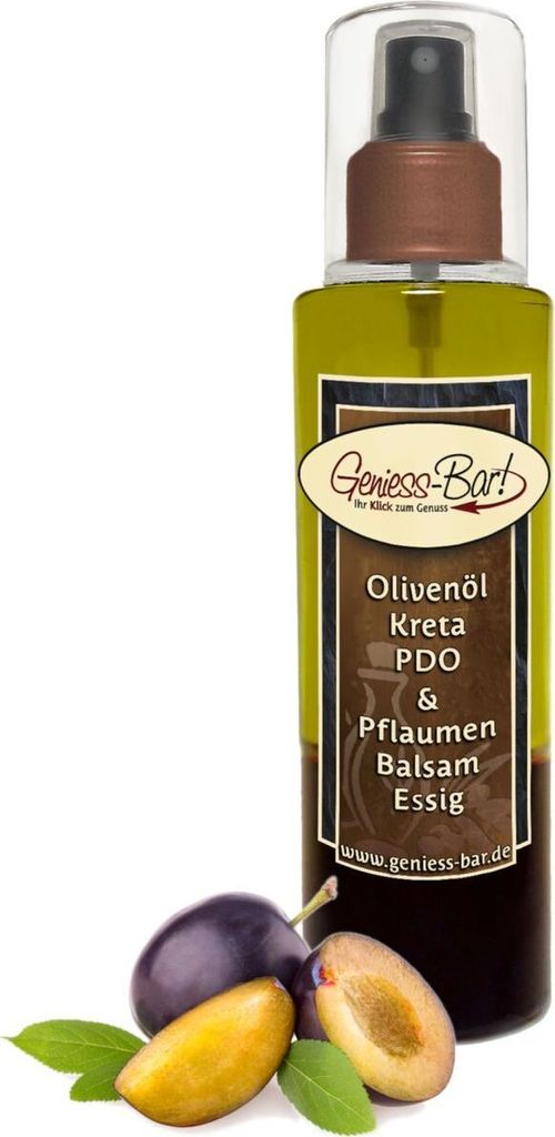 Sprühflasche Salatdressing 0,26L mit Kreta Olivenöl & Pflaumen Balsam Essig Spray in Pumpspray Vinaigrette für unterwegs / Büro / Camping