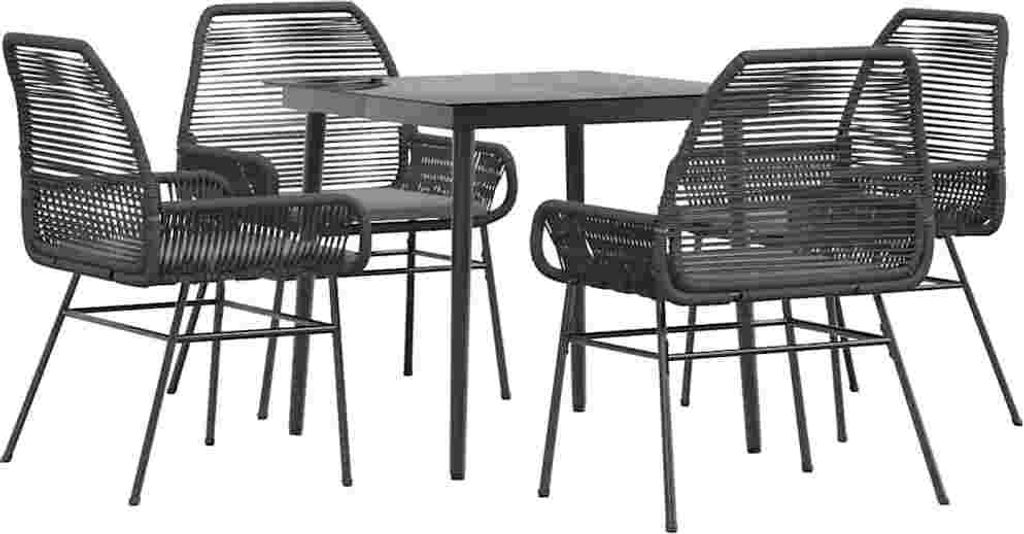 5-tlg. Garten-Essgruppe mit Kissen Schwarz Poly Rattan Glas