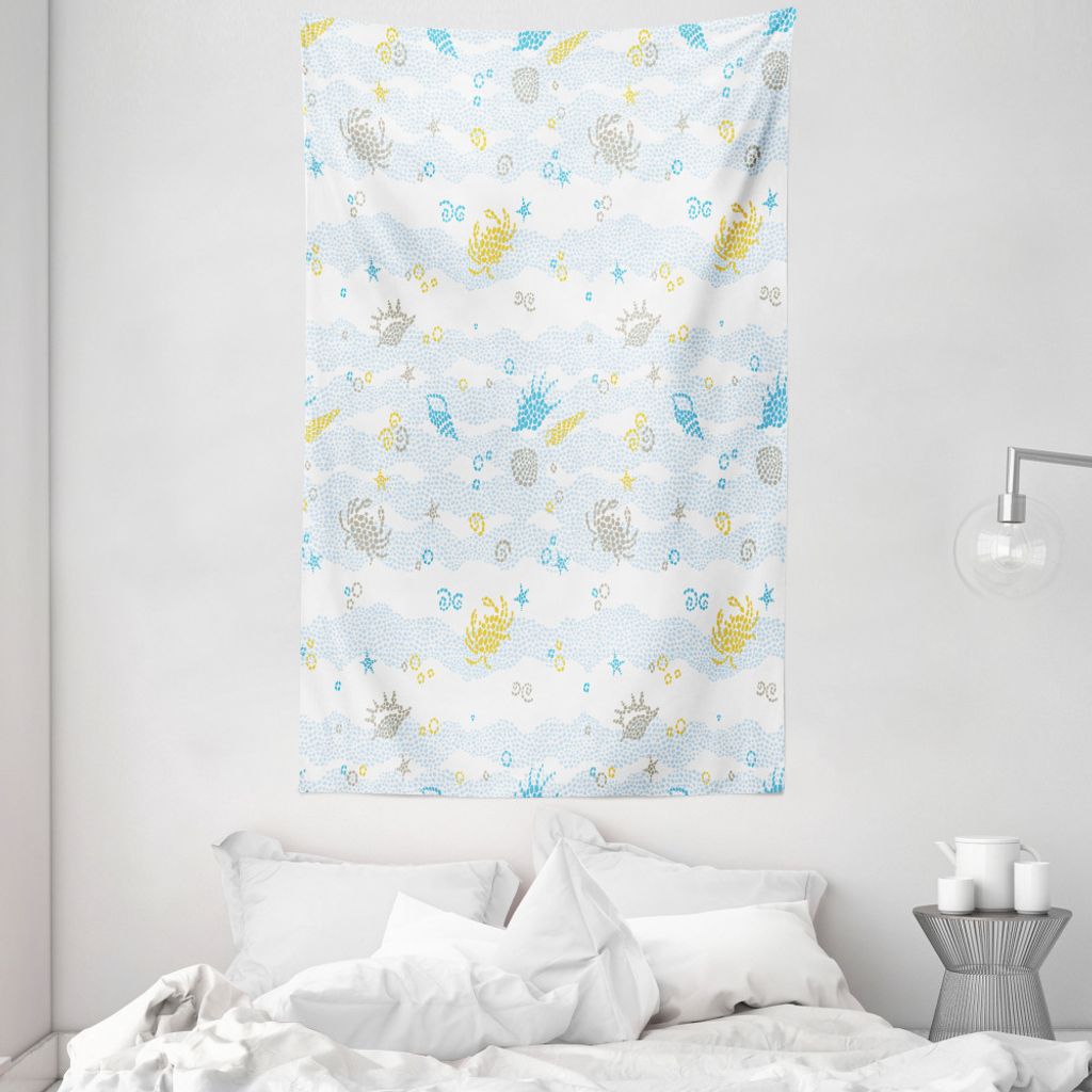 ABAKUHAUS maritim Wandteppich und Tagesdecke, Krabben und Muscheln aus Weiches Mikrofaser Stoff Waschbar ohne Verblassen Digitaldruck, 140 x 230 cm...