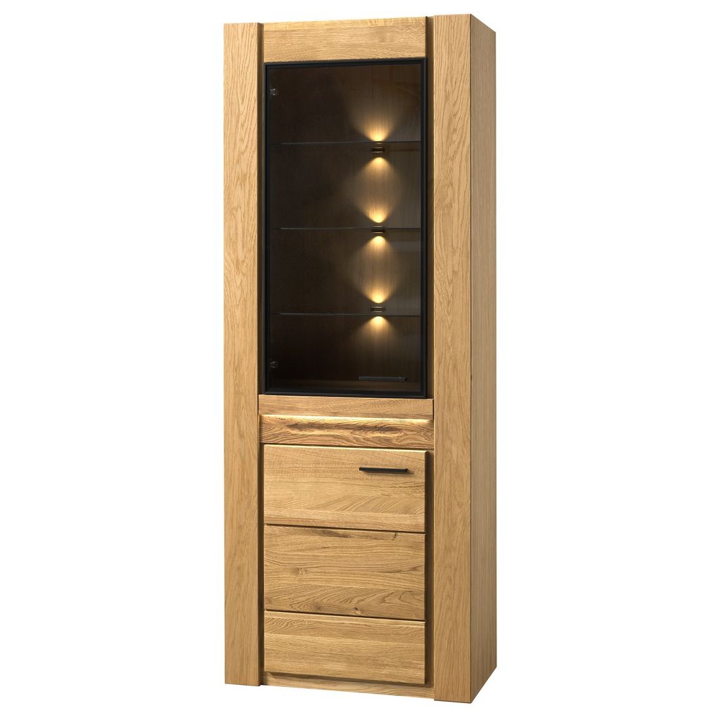 Furniture24 Vitrine Links Velvet 10 Vitrinenschrank Eiche Massivholz - Fronten Natur Eiche Gebürstet