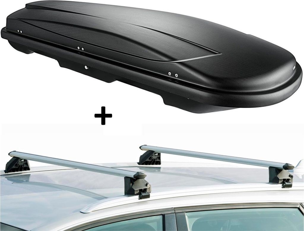 Dachbox VDPJUXT600 600Ltr abschließbar + Dachträger CRV107A kompatibel mit für Audi A3 Sportback (8P) (5 Türer) 2004-2013