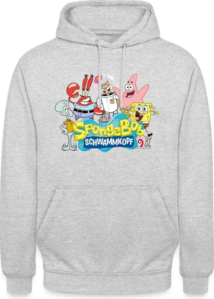 Spreadshirt SpongeBob Schwammkopf Logo Patrick Thaddäus Krabs Uni Hoodie, XL, Hellgrau meliert