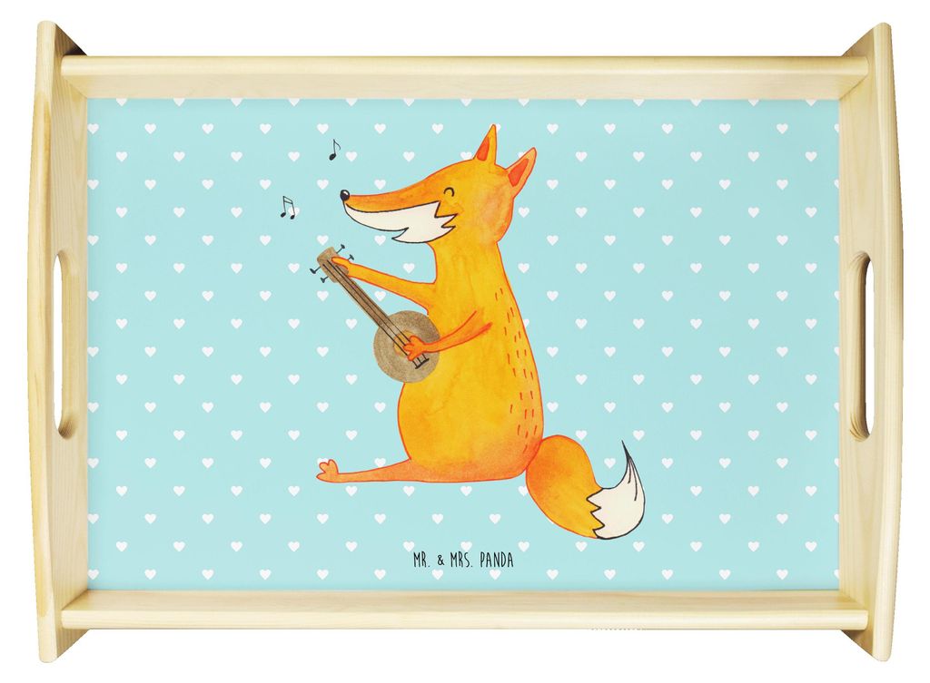 Mr. & Mrs. Panda Tablett Fuchs Gitarre - Türkis Pastell - Geschenk, Trällern, Lagerfeuer, Bett-Tablett, Servier, Singen, Sänger, Musik, aus holz...