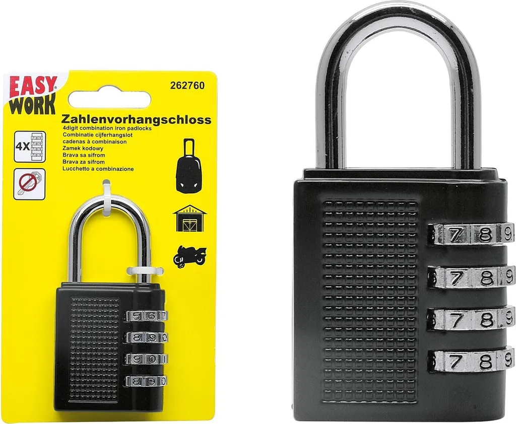 Cadenas sans clé à code 4 chiffres, solution anti-perte Easy Work noir - 2