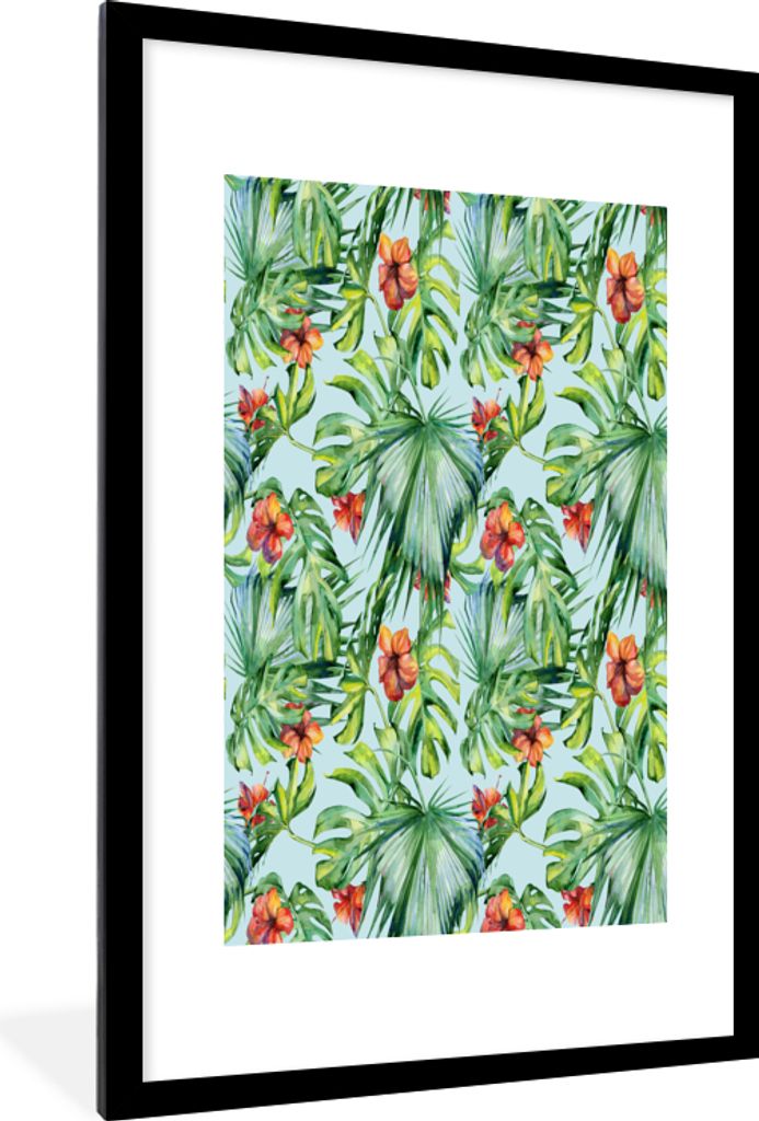 MuchoWow MuchoWow Gerahmtes Poster Blumen - Monstera - Orange 60x90 cm - Poster mit zchwarzem Bilderrahmen - Dekoration - Wandposter Wohnzimmer...