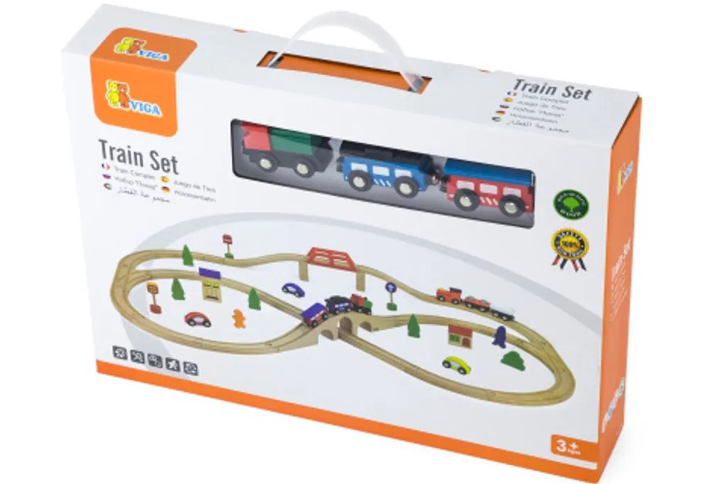 Circuit de train en bois Viga Toys 49 éléments - Durable et créatif