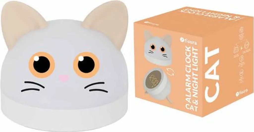 Veilleuse et réveil numérique chaton - Lumière d'ambiance 2 en 1