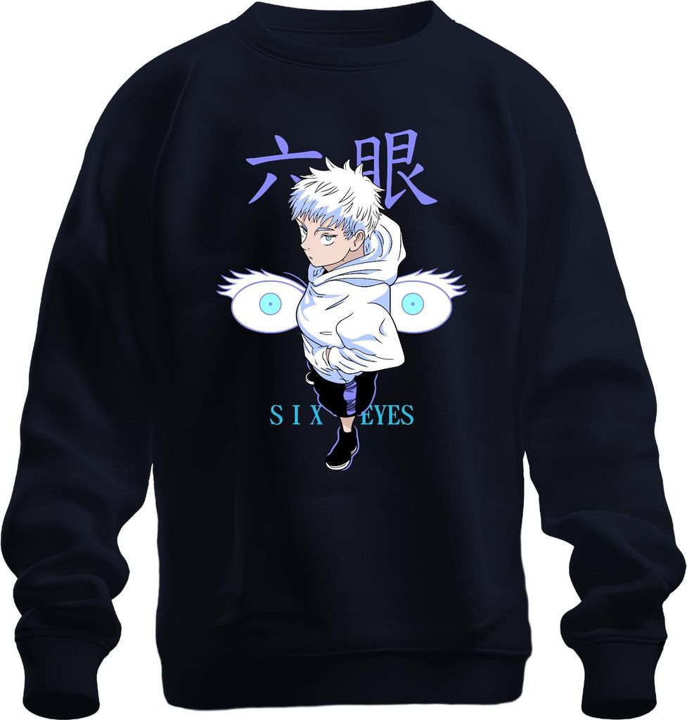 SIX EYES Anime Ästhetik Junge weiße Haare Manga Otaku Geschenk Uni Sweatshirt Pullover, Navy, S