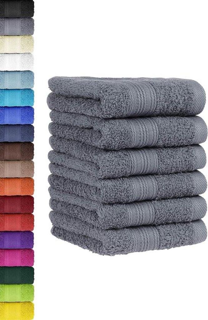 Famanu Handtuchset 6 Stück - 30 x 50 cm, mit Aufhängeschlaufe, Standard 100, antrazit