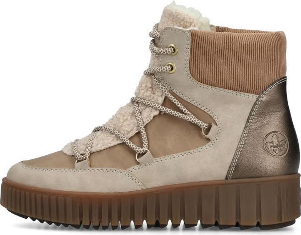 Rieker Damen Schnürstiefel Stiefelette gefüttert beige braun 41
