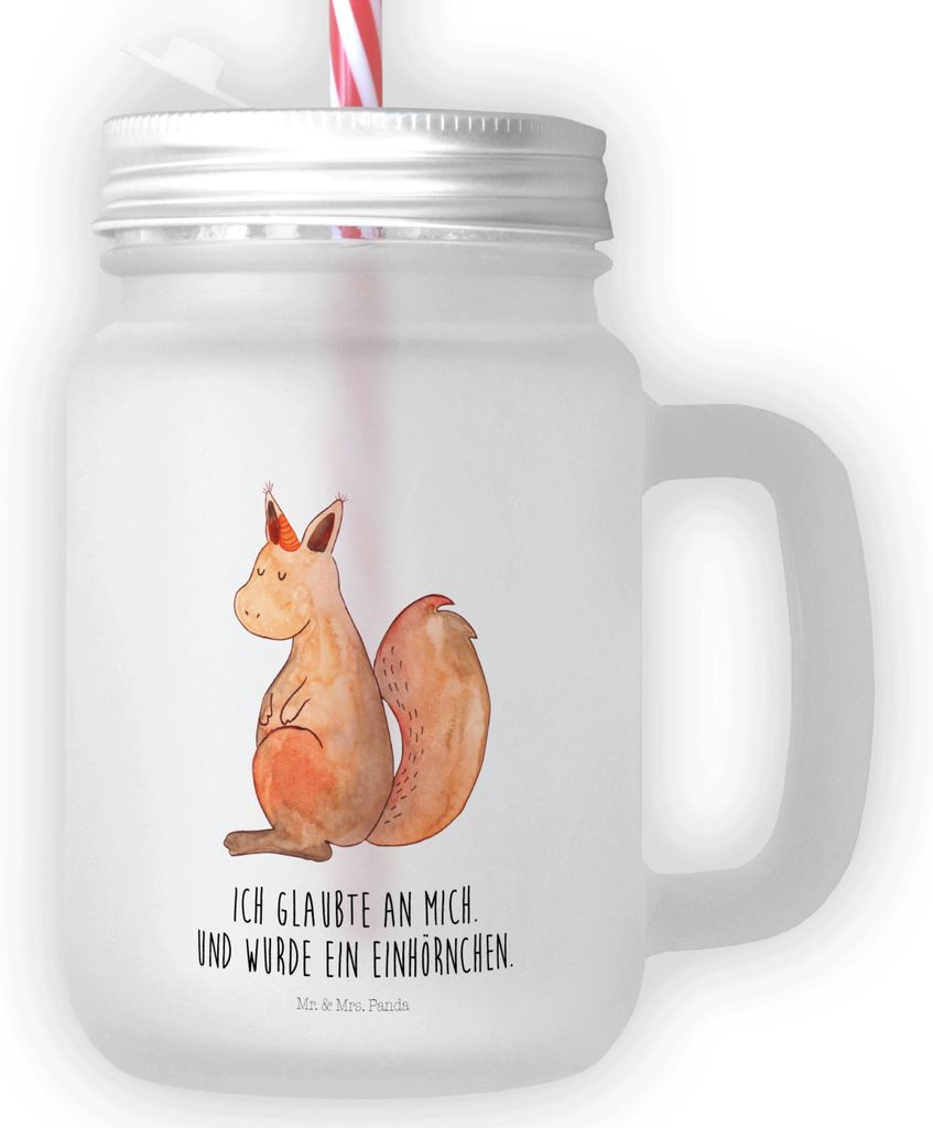 Mr. & Mrs. Panda Trinkglas Einhorn Glauben - Transparent - Geschenk, Glas, mit deckel, Cocktailglas, Einhörnchen, Becher, Einhörner, Trinkgefäß...