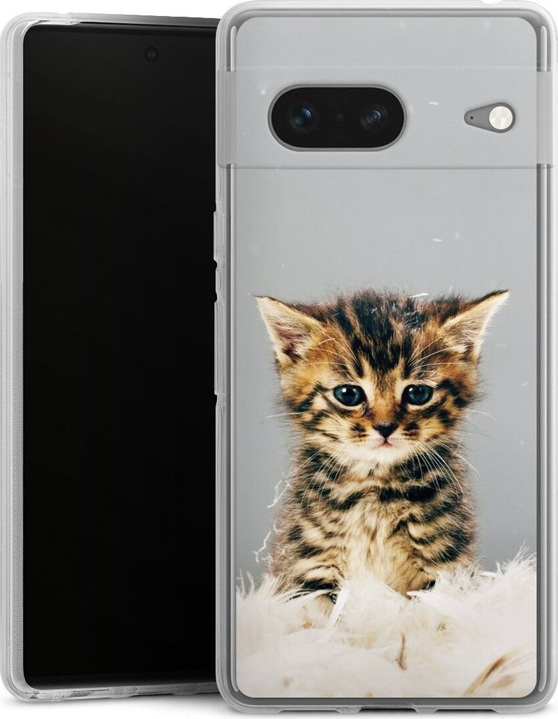 DeinDesign Handyhülle für Google Pixel 7 Silikon Hülle Case Smartphone Schutzhülle Feder Haustier Katze