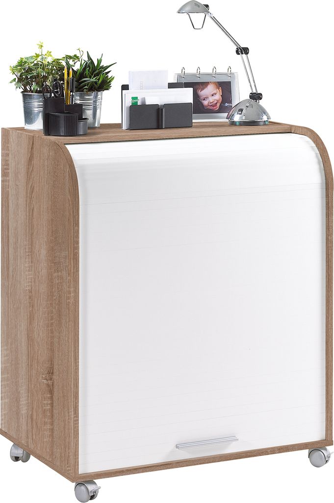 SIMMOB Mobiler Schreibtisch Sekretär Computertisch mit Laufrollen 93,9 x 79,2 cm, Farbe:Eiche-Weiß