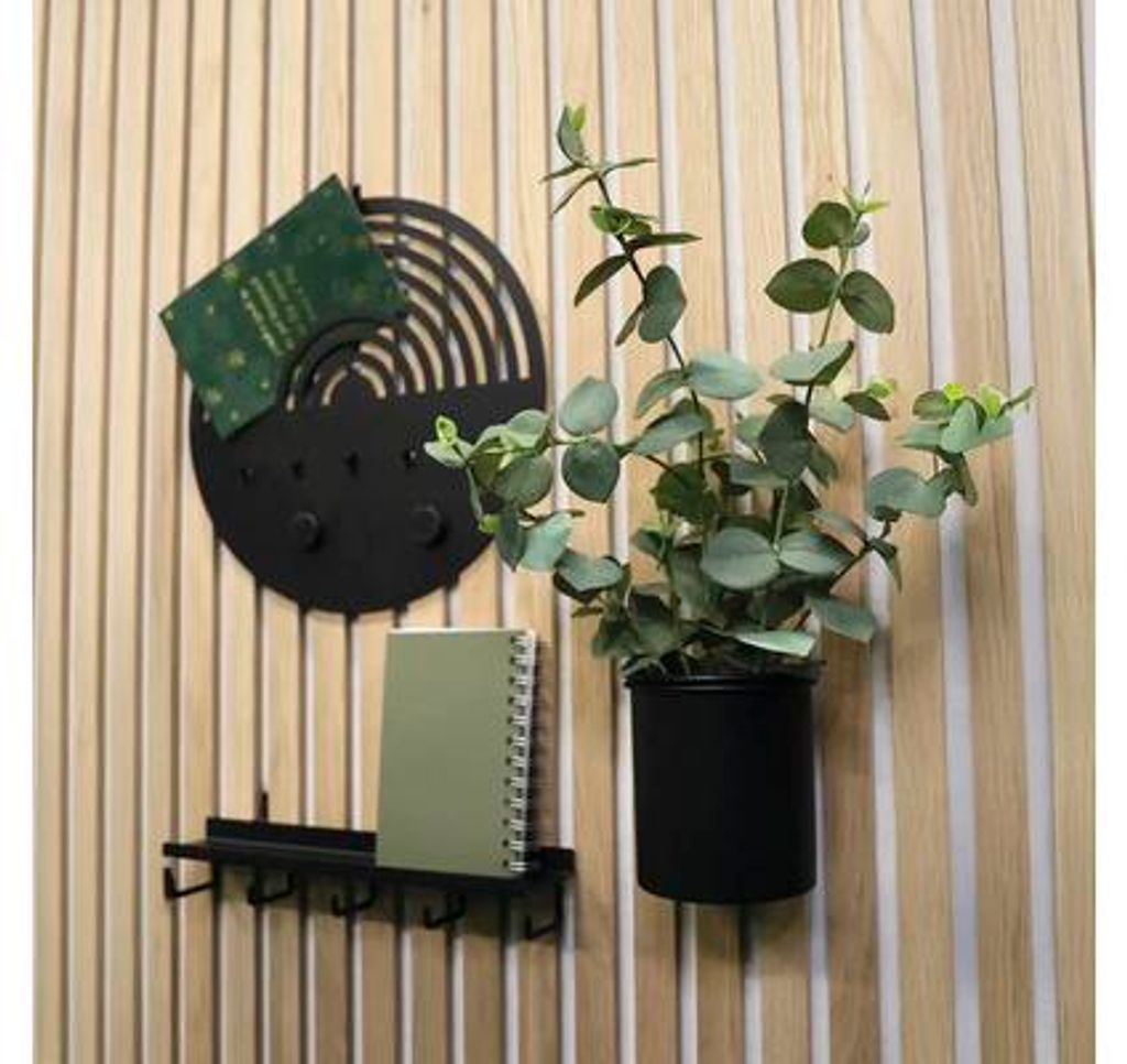 Fjordwall Regal schwarz mit 5 Haken für Akustikpaneel 300 x 72 mm