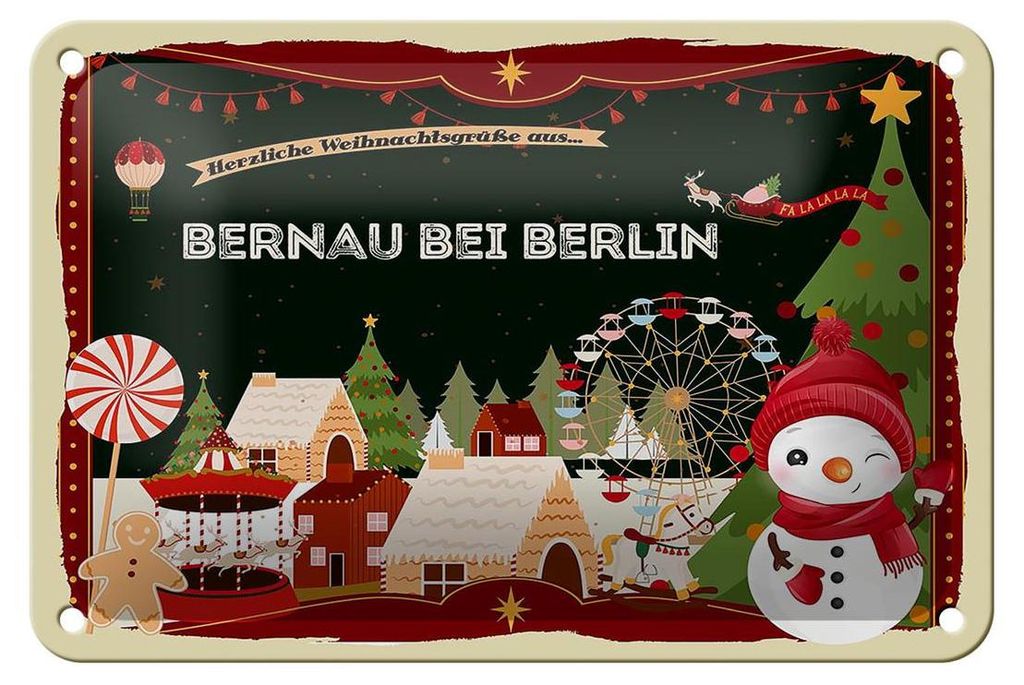 Blechschild Weihnachten Grüße BERNAU bei BERLIN Geschenk Produktbild 