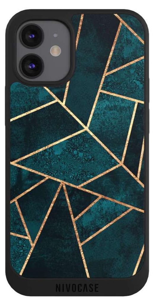 NIVOCASE Handyhülle für Apple iPhone 12 mini Hülle NIVOpure Case Schwarz Elisabeth Fredriksson Gold & Kupfer Stein