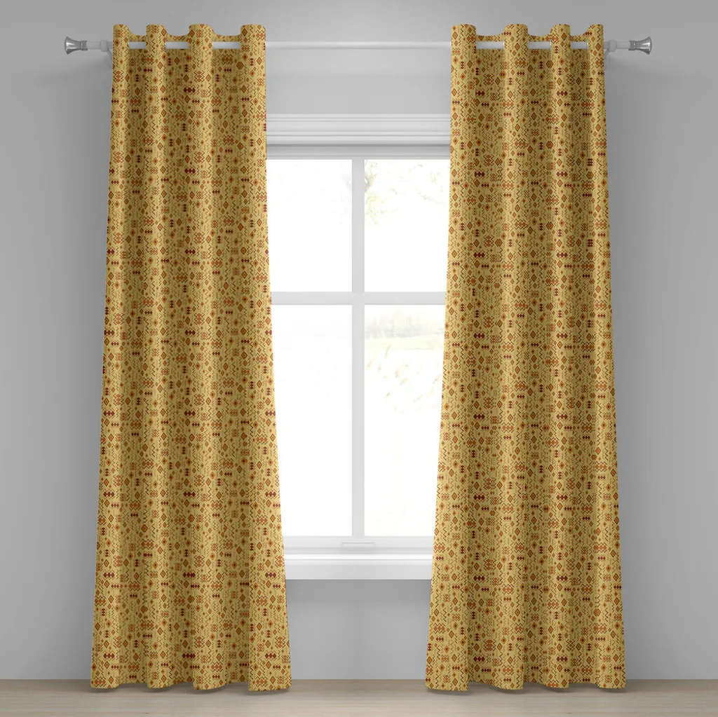 ABAKUHAUS Tenda tribale con occhielli, arte africana con forme etniche eccentriche di icone culturali astratte - design tribale, tende decorative a 2 pannelli per finestre, 280 cm x 260 cm, Sand Brown Ginger