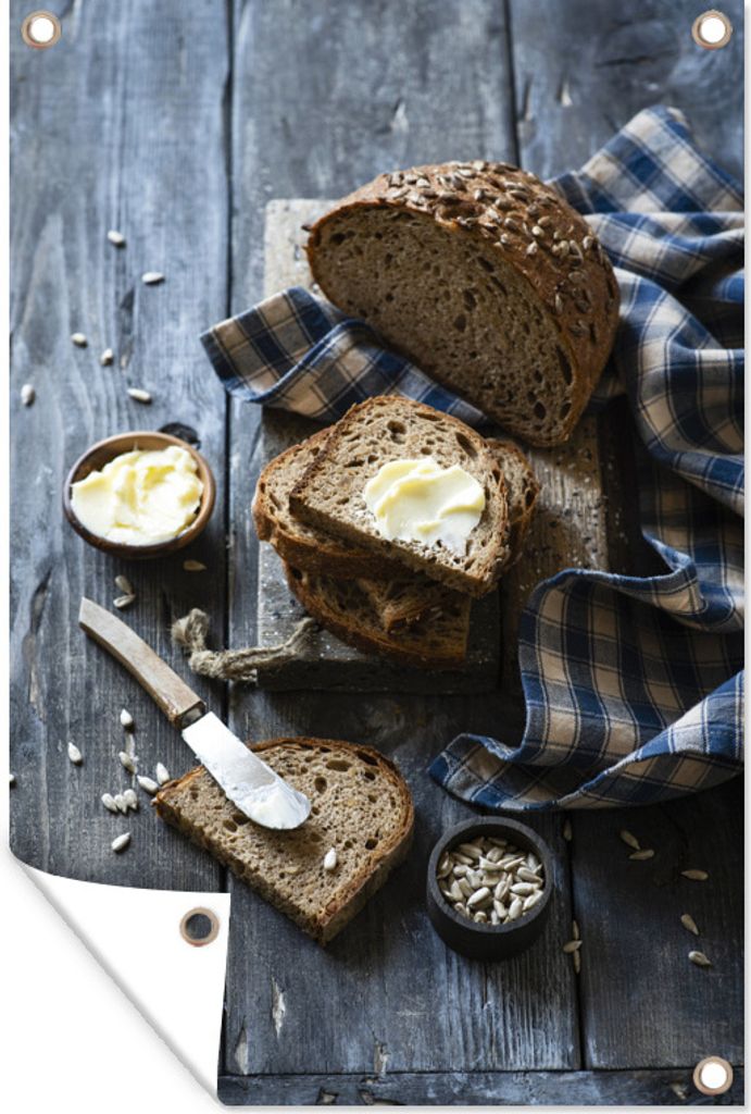MuchoWow 40x60 cm Outdoor-Poster Gartendeko Sichtschutz Garten Poster für den Garten Brot mit Butter