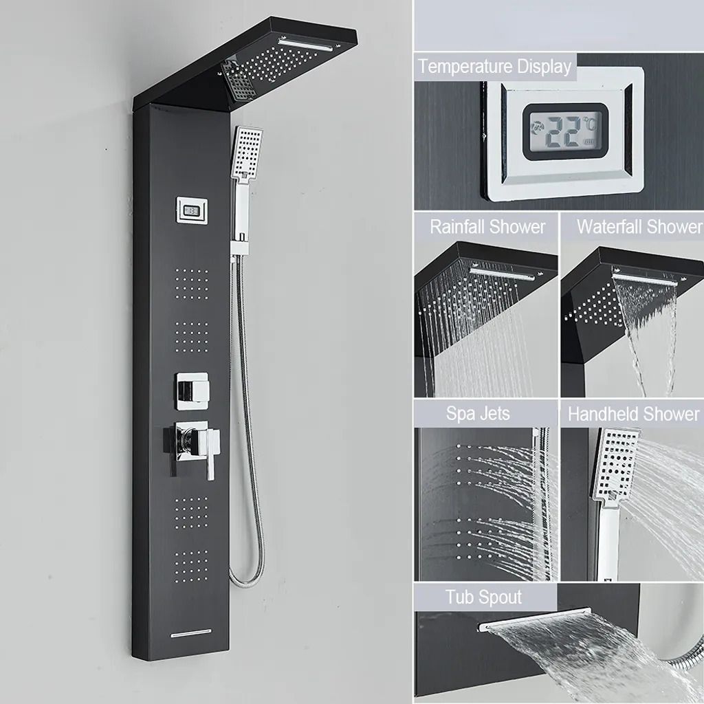 Sprchový panel s LCD displejom a 3-funkčnou ručnou sprchou, Obrázok produktu 