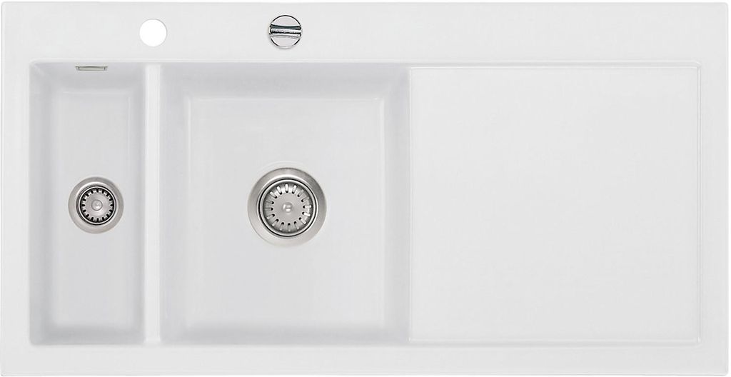 Auflagespüle KeraDomo MERA 100 SATIN Becken links mit Excenterbedienung
