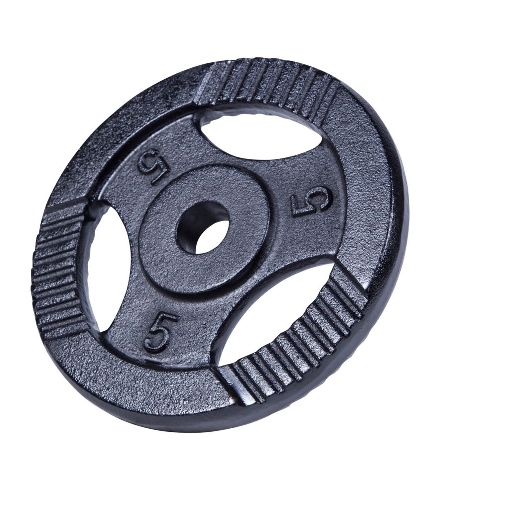 GORILLA SPORTS Hantelscheiben - 5kg Gewichte, Tri-grip, 30mm, Gusseisen, Schwarz - Gewichtsscheiben, Hanteln Set