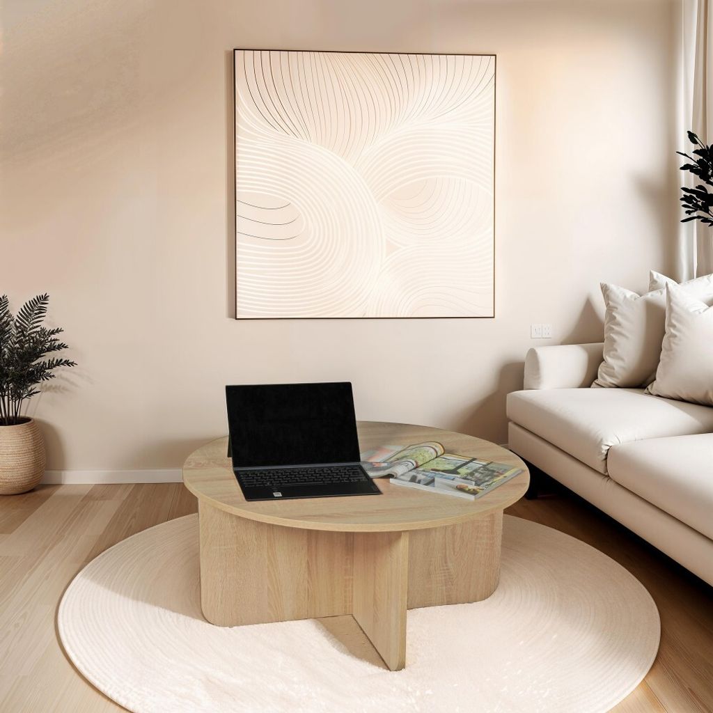 COUCHTISCH DALI /Durchmesser 80x h.37cm / Eiche-gebleichtes Nachbildung