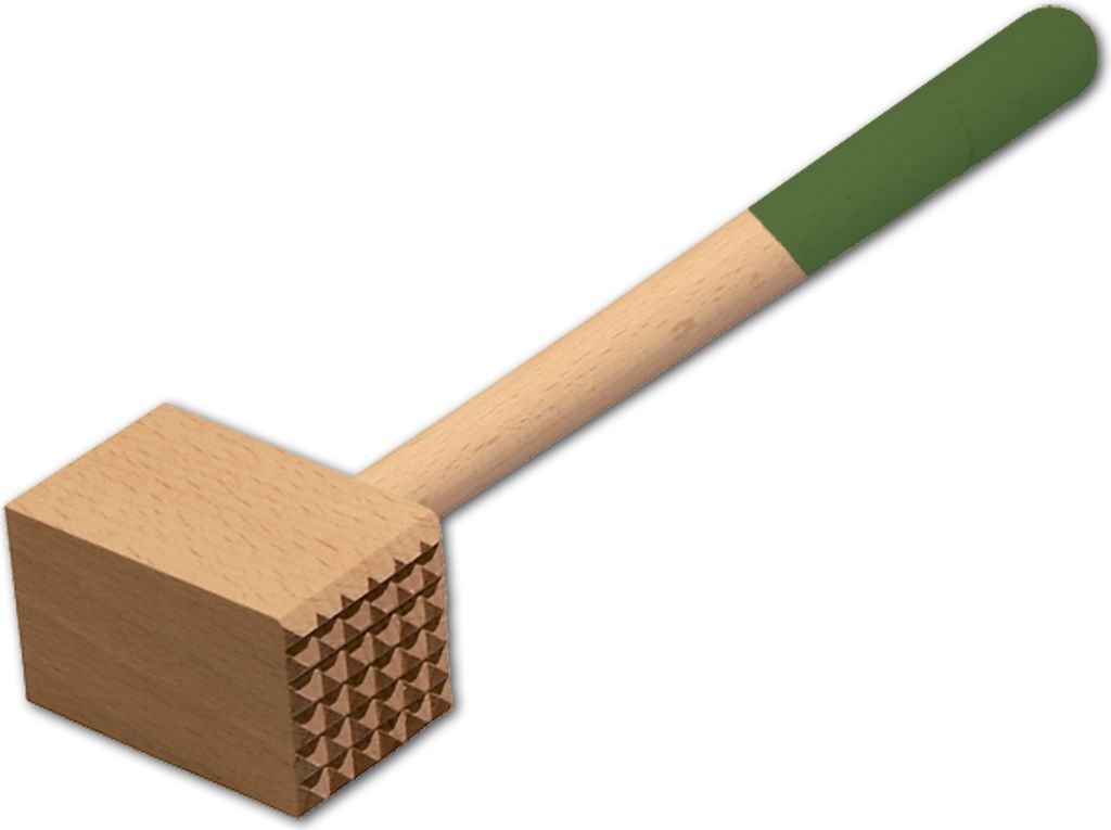 Fleischhammer, mit farbigem Griff, laubgrün, aus Holz 28 cm