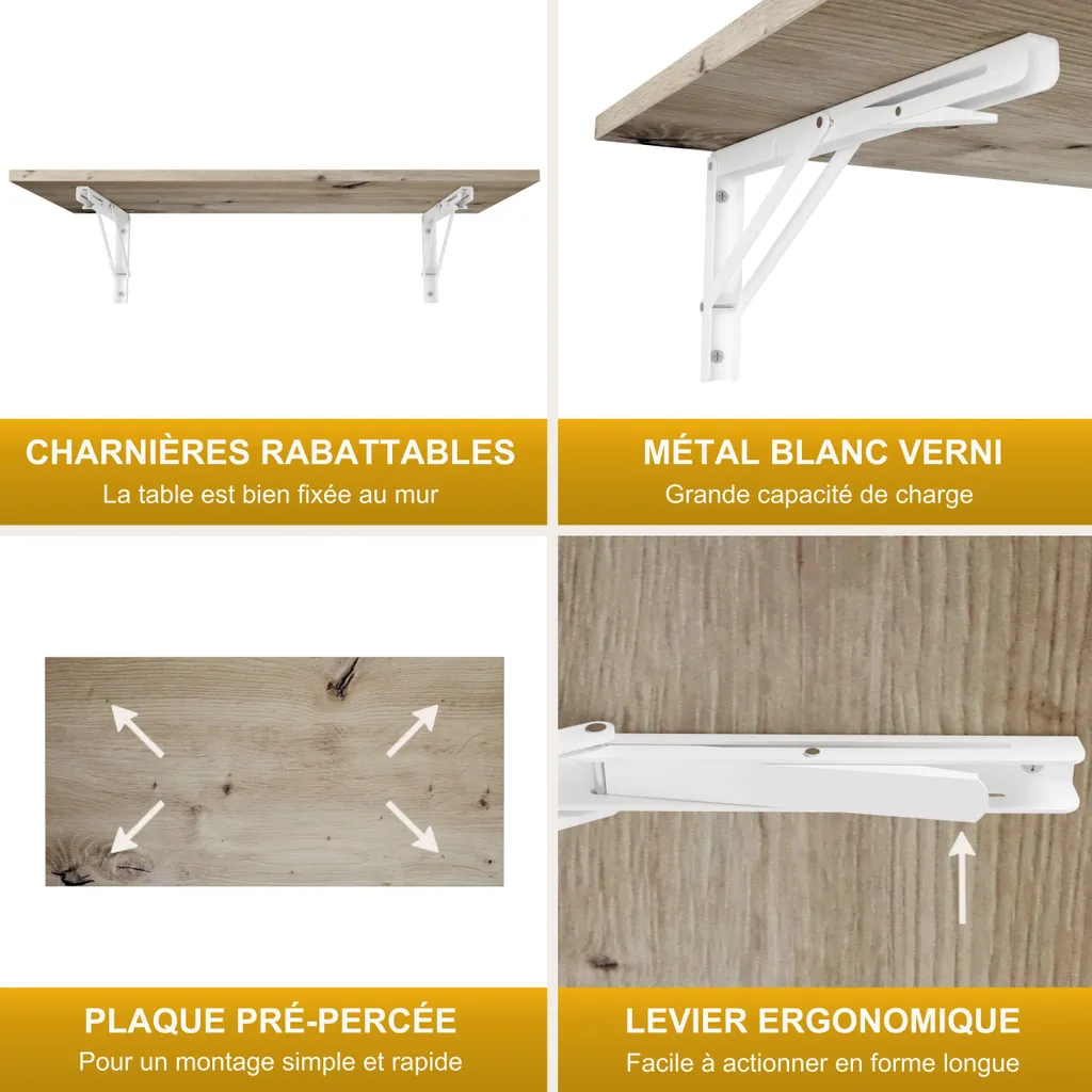 Table Murale Pliante Gain de Place 80x40 cm en Chêne - Solution Petit