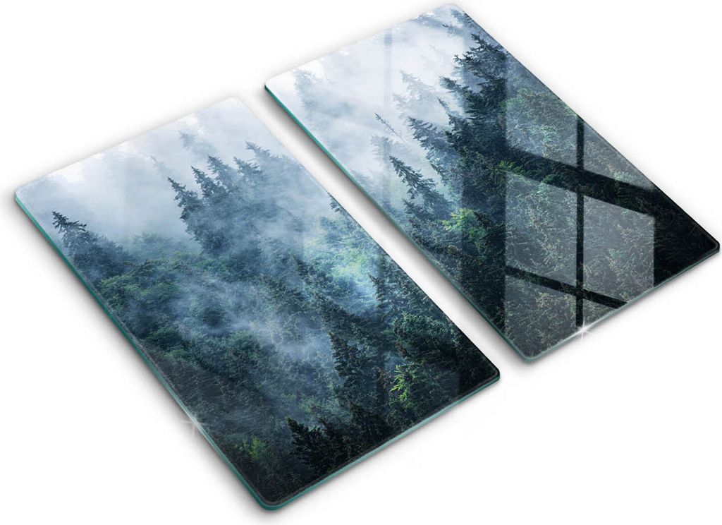 Abdeckung Glas - Küchenabdeckung - 2x30x52 cm - Abdeckplatte -Waldbäume und Nebel