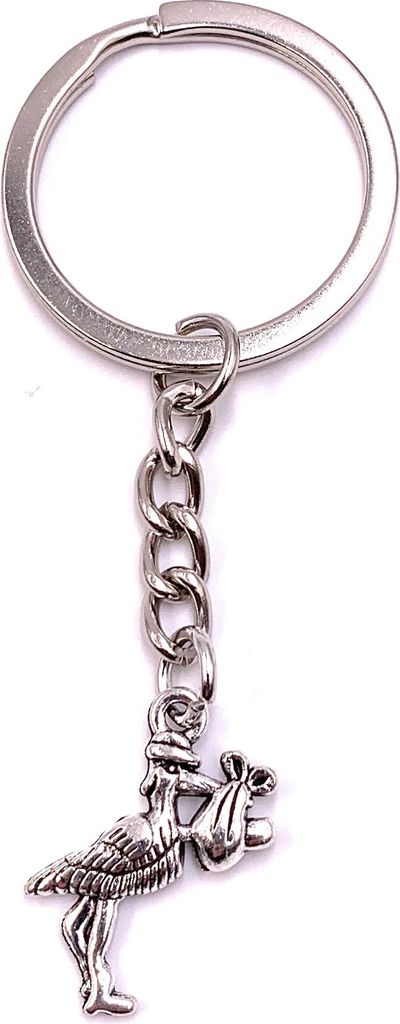 Onwomania Schlüsselanhänger Storch Baby Schwanger Silber Metall Anhänger Charm