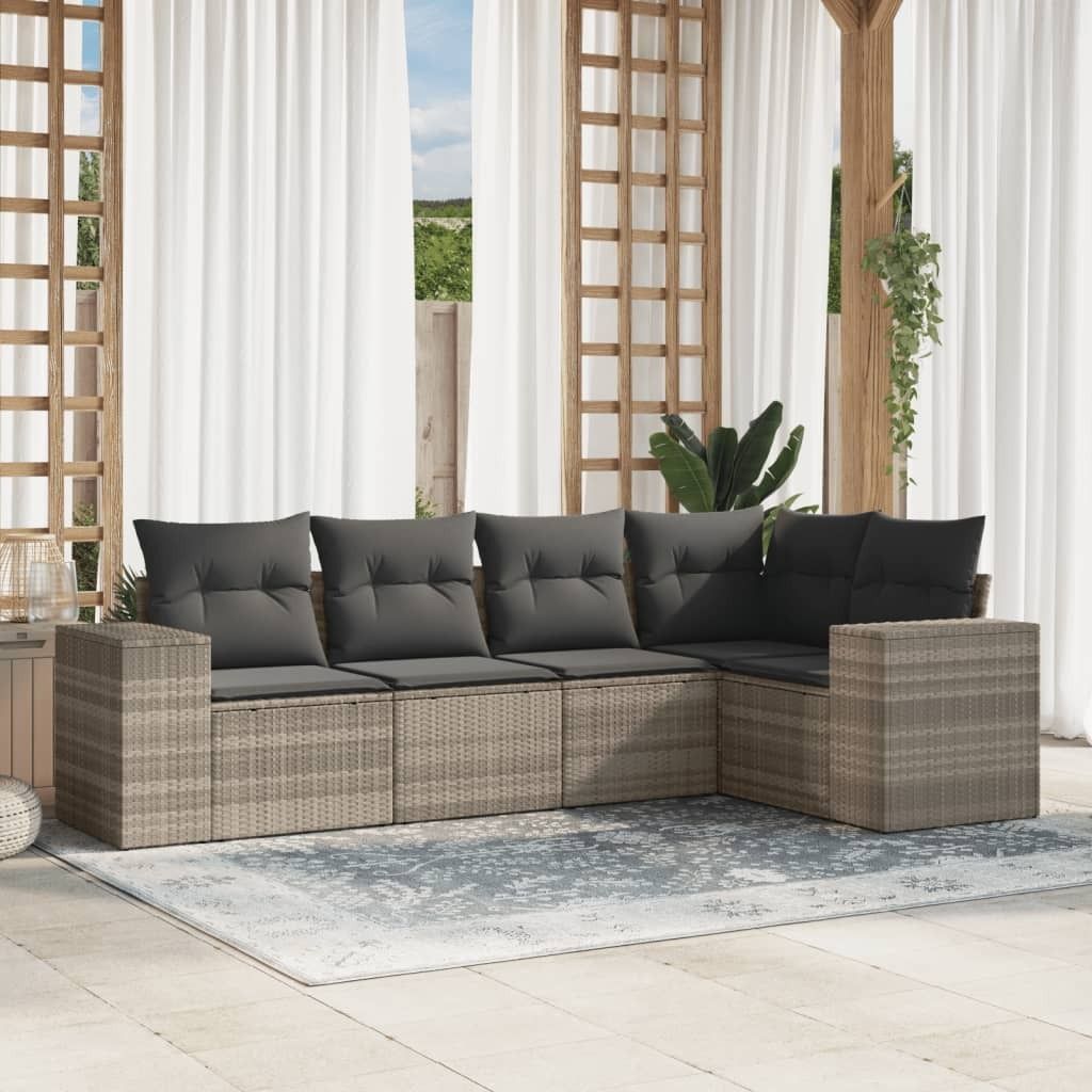 Maison Exclusive - 5-tlg. Garten-Sofagarnitur mit Kissen Hellgrau Poly Rattan