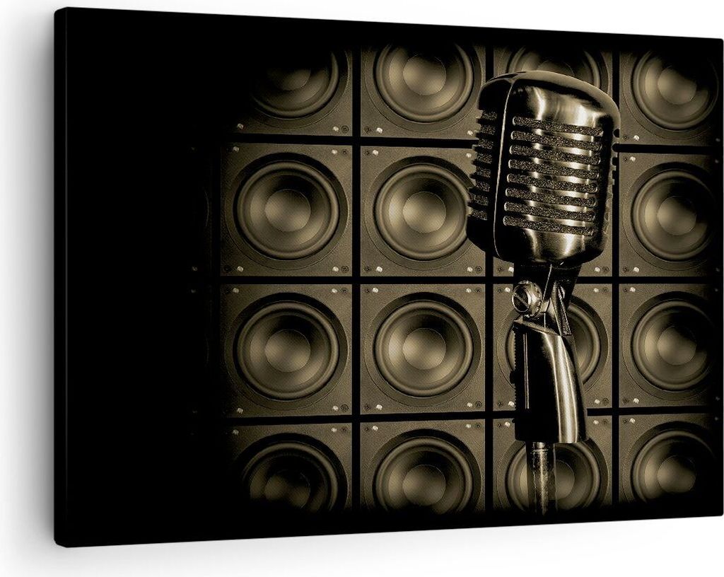 Bild auf Leinwand - Leinwandbild - Mikrofon Retro Singen - 70x50cm - Wand Bild - Wanddeko - Leinwanddruck - Bilder - Kunstdruck - Wanddekoration - ...