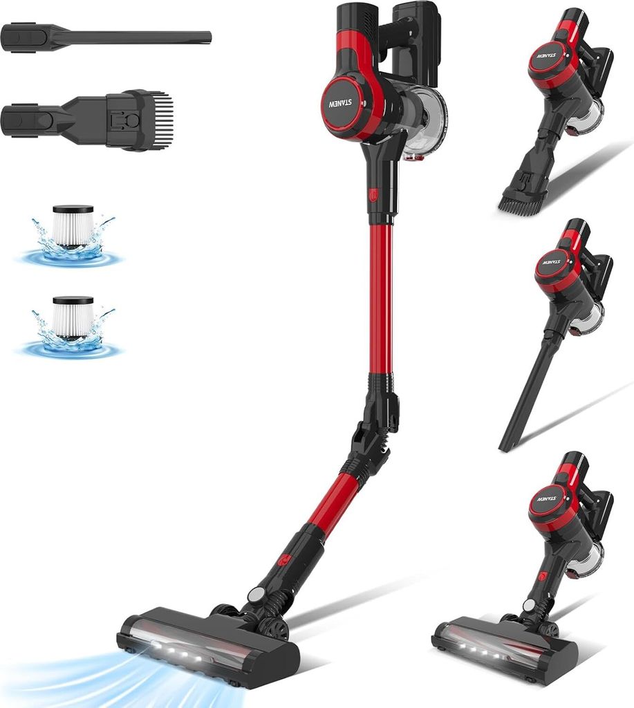 STANEW Akku Staubsauger, 30Kpa Kabelloser Staubsauger, 320W Cordless Vacuum Cleaner, 40Min. Laufzeit, für Tierhaare Teppich Auto usw.(Faltbar)