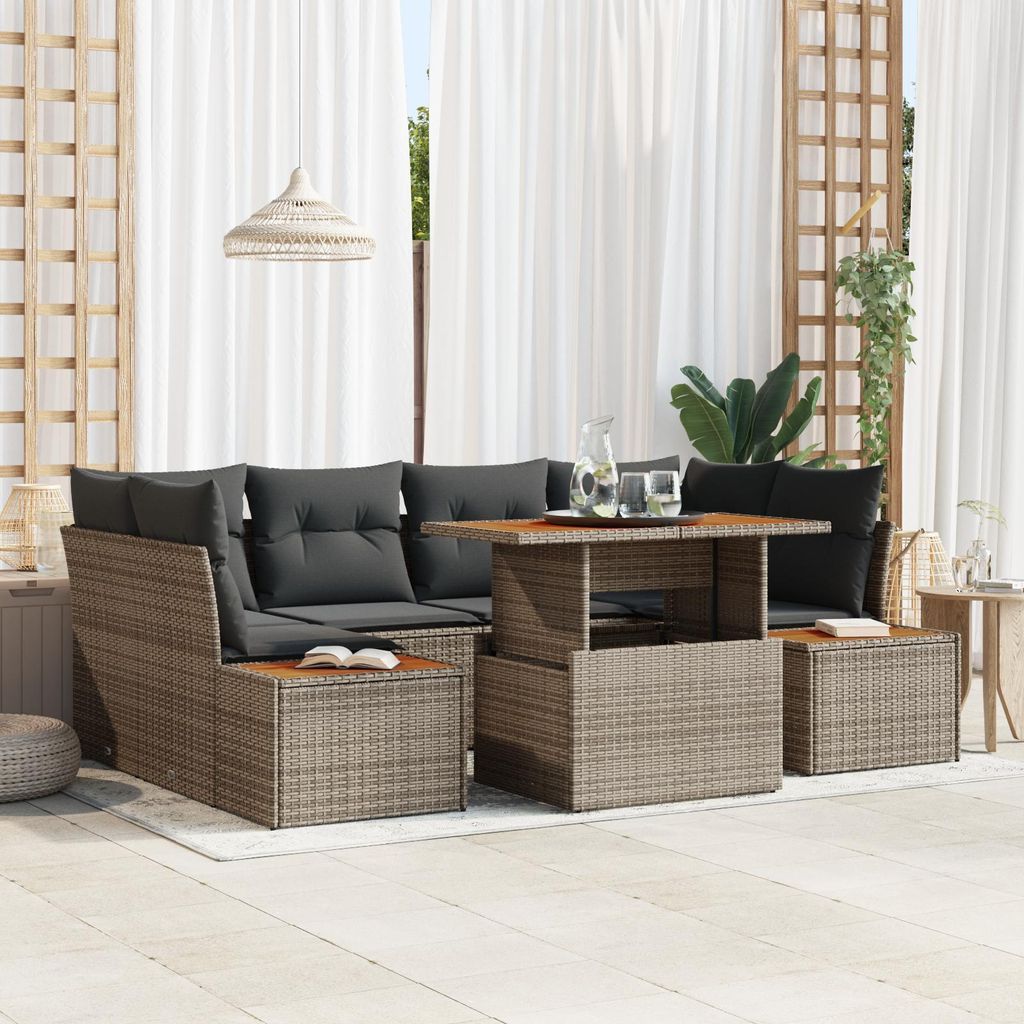 Möbel Gartenlounge Set 6-teiliges Garten Sofa Set mit Kissen Grau Poly Rattan - Terassenmöbel Gartenmöbel Neu7805788
