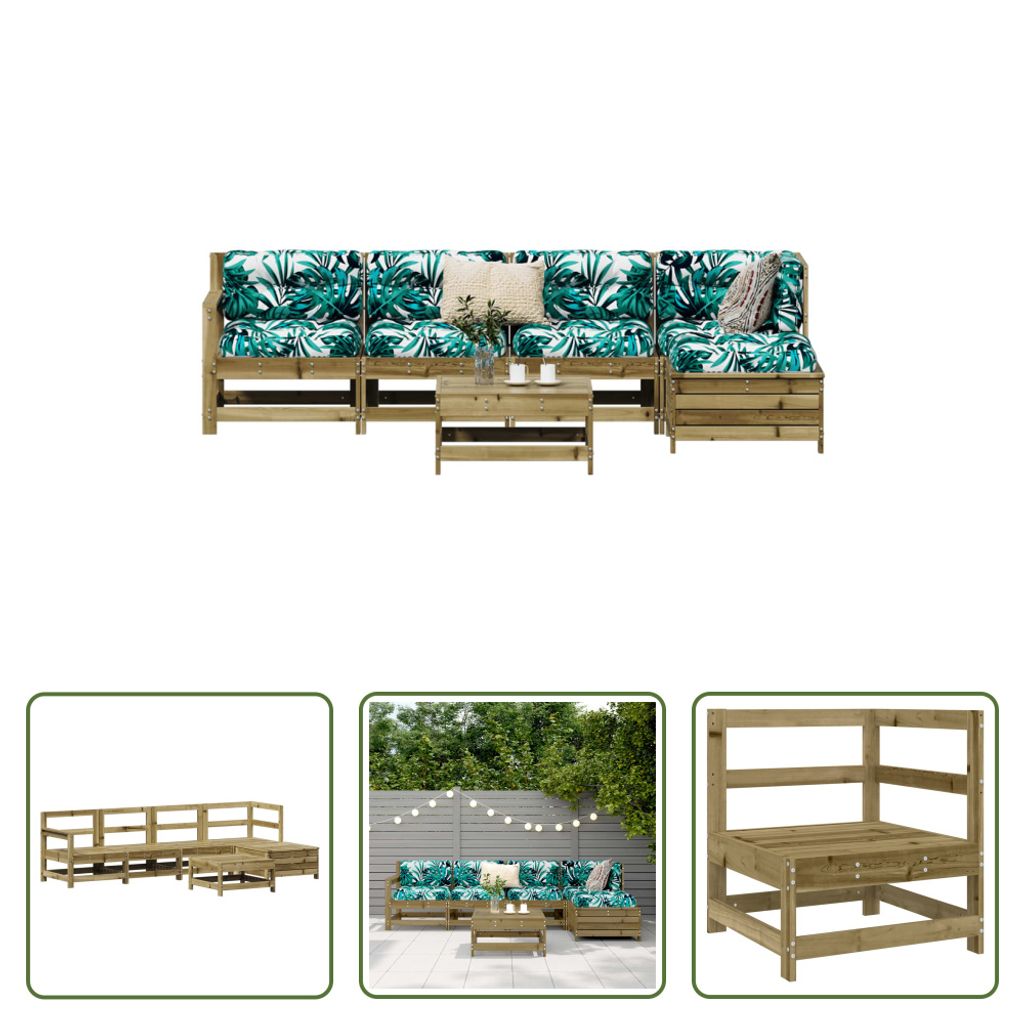 The Living Store 6-tlg. Garten-Sofagarnitur Kiefernholz Imprägniert