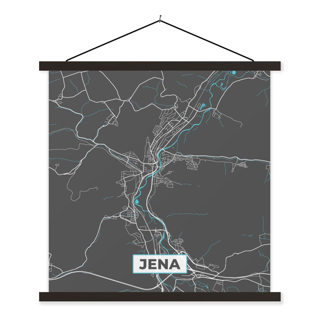 MuchoWow Textilposter Karte - Jena - Blau - Stadtplan - Deutschland 40x40 cm mit schwarzem Rahmen - Fotos