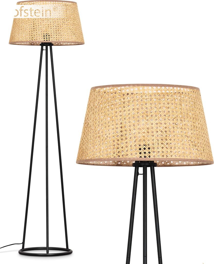Varoni Stehlampe aus Metall/Wiener Geflecht/Rattan in Schwarz/Beige