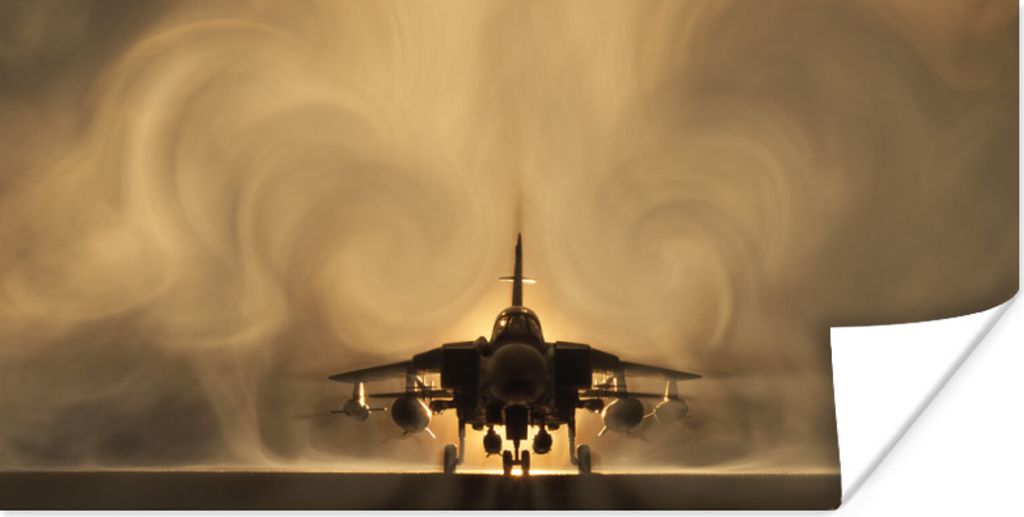 MuchoWow Poster Ein Kampfflugzeug in einem Tornado 160x80 cm - Foto Poster