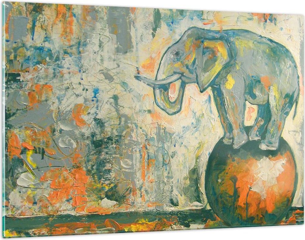 Bilder auf glas - Elefant Abstraktion - 120x80cm - Glasbilder - Wandbilder - Kunstdruck - zum Aufhängen bereit - Wanddekoration aus Glas - Glas Bi...