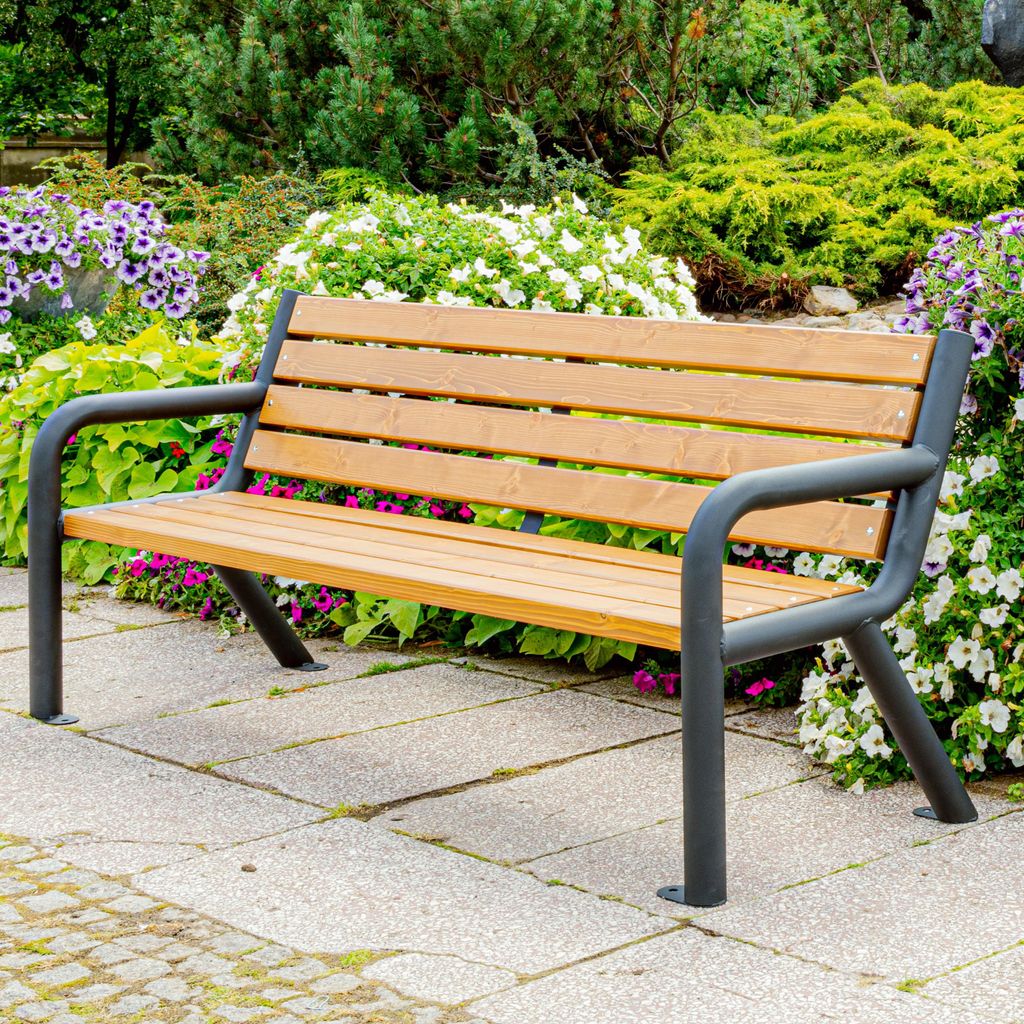 REKORD Viking BIS Tek Gartenbank 186 cm 3-4 Sitzer Robuste Parkbank aus verzinktem Metall und Holz mit Rückenlehne wetterfeste Outdoor Sitzbank