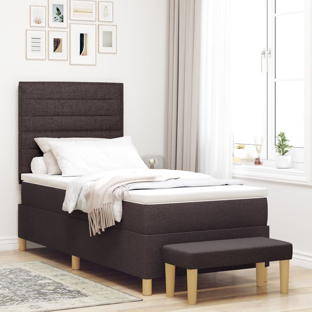 Möbel Boxspringbett mit Matratze & Bank Dunkelbraun 90x200 cm Stoff - Klassische Betten 3344194