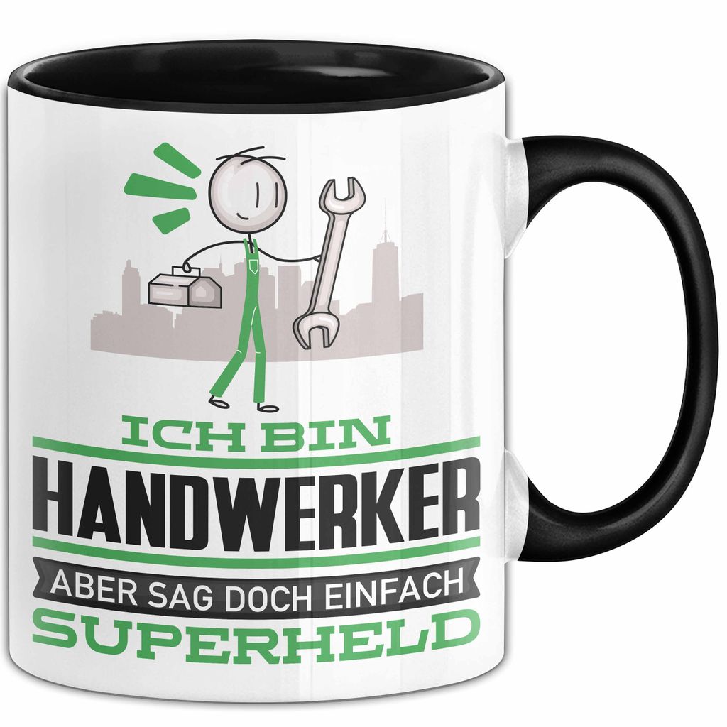 Handwerker Geschenk Tasse Ich Bin Handwerker Aber Sag Doch Einfach Superheld Lustige Geschenkdiee für Handwerker Kaffee-Becher (Schwarz)