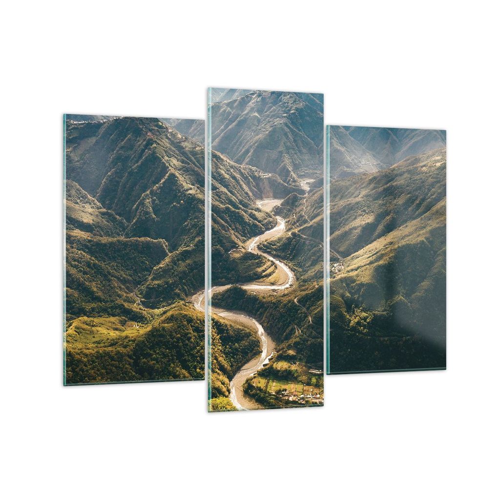 Bilder auf glas - 3 Teile - Berge Weg Wald - 130x100cm - Glasbilder - Wandbilder - Bilder - zum Aufhängen bereit - Wanddekoration aus Glas - Glas ...