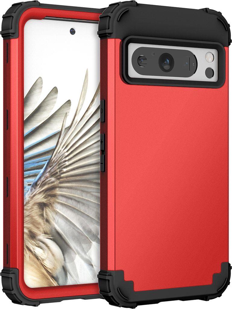Handyhülle für Google Pixel 8 Pro Hybrid 3 in 1 PC TPU Stossfest Robust Hülle Rot